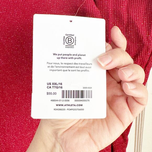 Athleta Girl Kids Power Up Shimmer Top Red Silver Sparkle XXL 16 NWT Stretch - Picture 7 of 13